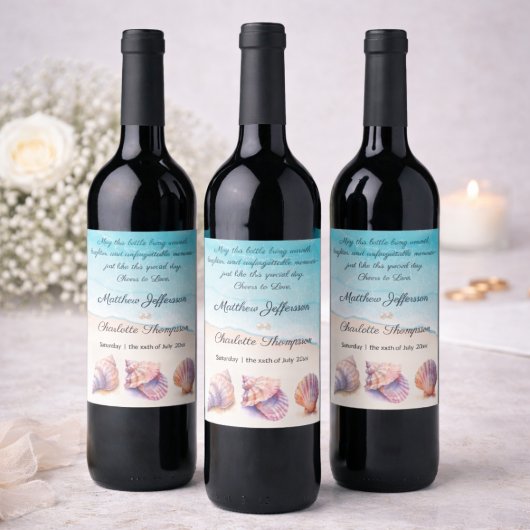 エレガントビーチ結婚式シーシェル真珠航海の ワインラベル
