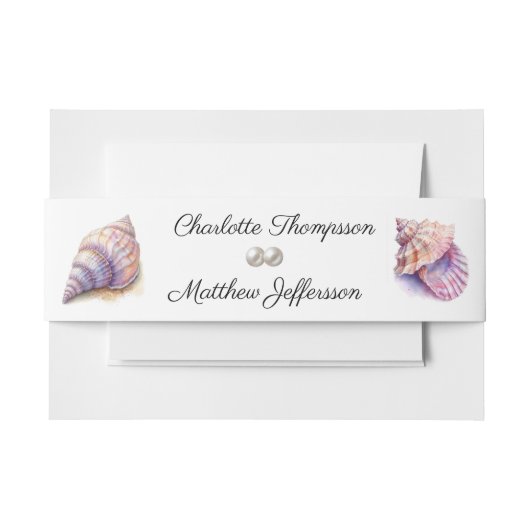 エレガントビーチ結婚式シーシェル真珠航海の 招待状ベリーバンド (正面例)