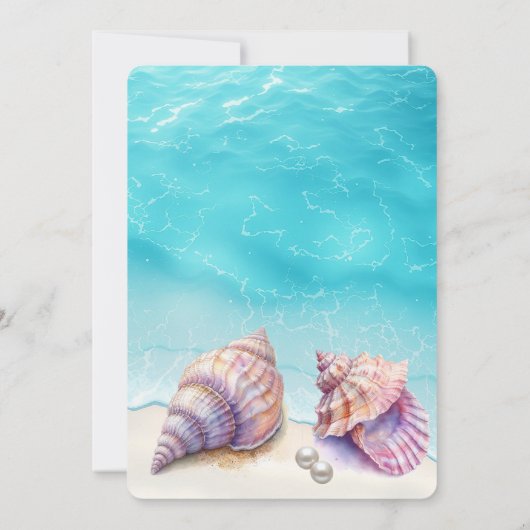 エレガントビーチ結婚式シーシェル真珠航海の 招待状 (裏面)