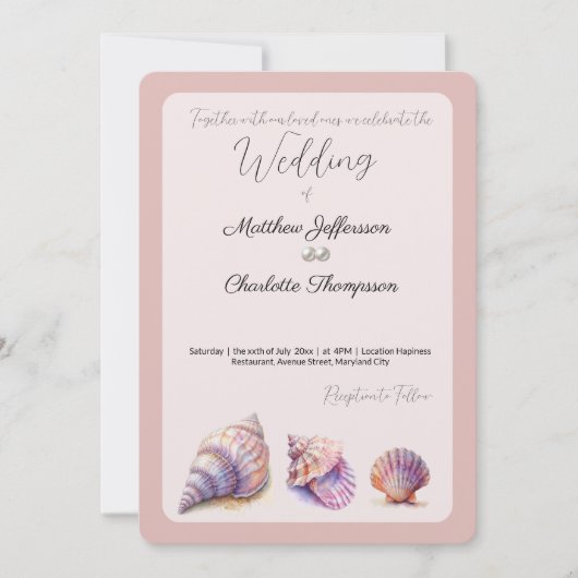 エレガントビーチ結婚式シーシェル真珠航海の 招待状 (正面)