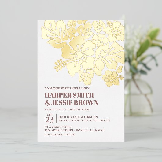 エレガントビーチ結婚式招待 箔招待状 (立ち正面)