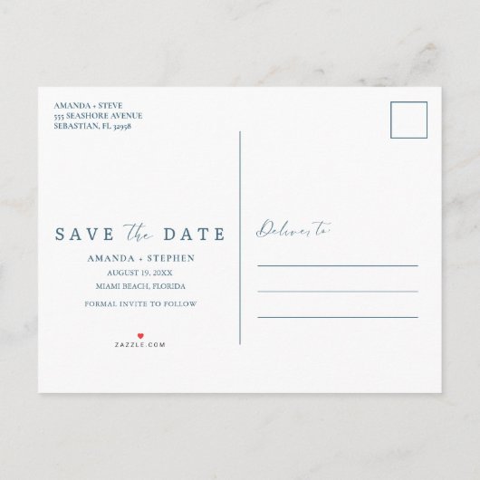 エレガントビーチ結婚式日付の保存 案内ポストカード (裏面)