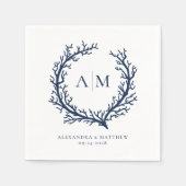 エレガントビーチ航海のモノグ結婚ラム スタンダードカクテルナプキン (正面)