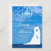 エレガントビーチ、カップル&シャンデリア夏結婚の 招待状 (正面)