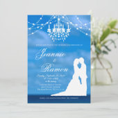 エレガントビーチ、カップル&シャンデリア夏結婚の 招待状 (スタンド正面)