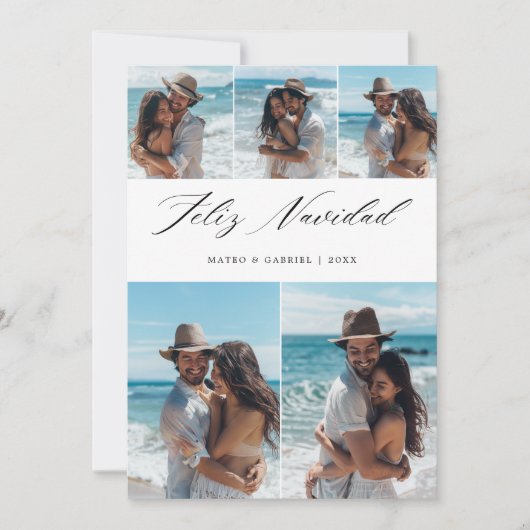 エレガントビーチ カップル 5 枚の写真 フェリス ナビダッド シーズンカード (正面)