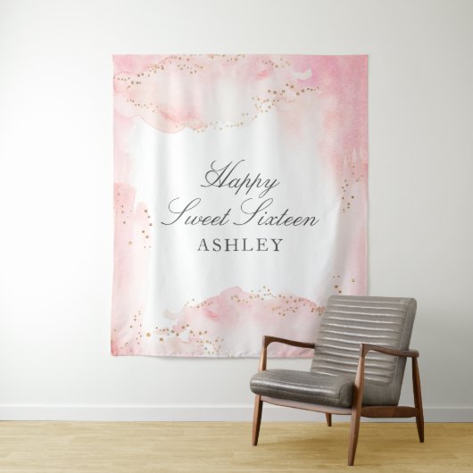 エレガントピかわいらしンク水カラー金ゴールド甘い16パーティー タペストリー (インサイチュ)