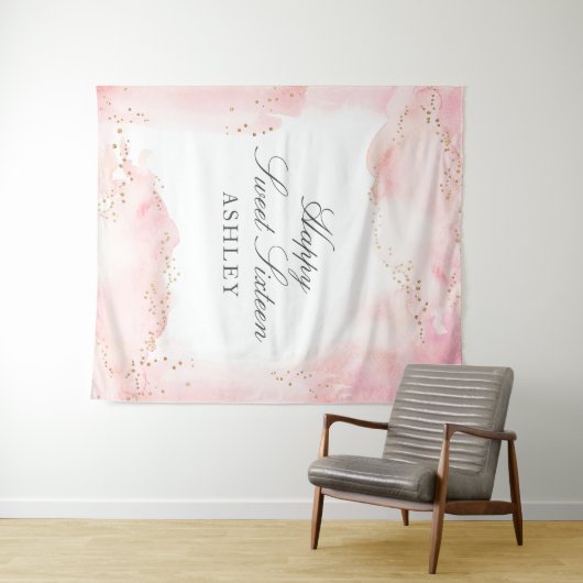 エレガントピかわいらしンク水カラー金ゴールド甘い16パーティー タペストリー (インサイチュ(横))