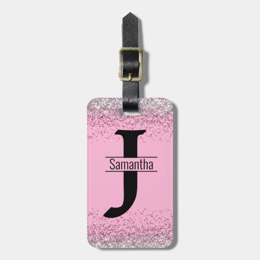 エレガントピガーリーック銀フェイクグリッター ラゲッジタグ (正面縦)