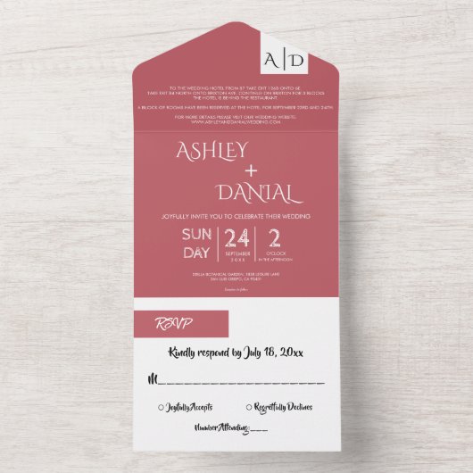 エレガントピッミニマルクのスクリプモダント結婚CHIC オールインワン招待状 (内側)