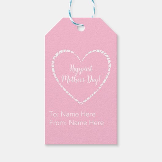 エレガントピパーソナライズされたンク白ハート母の日 ギフトタグ (正面)
