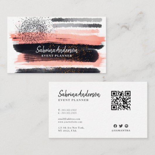 エレガントピモダンンクとブラックの水色抽象芸術 名刺 (正面/裏面)