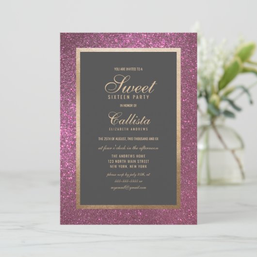 エレガントピモダンンクグリッター厚縁ど甘16 招待状 (スタンド正面)