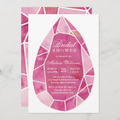 エレガントピモダンンク水カラージェムブライダルシャワー 招待状 (正面/裏面)