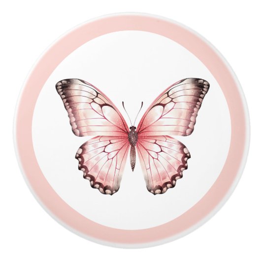 エレガントピンクかわいらしバタフライ女の子のドロワーノブ セラミックノブ (正面)