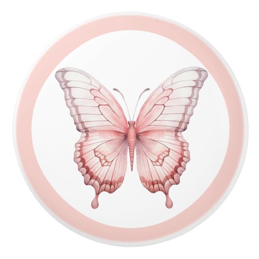 エレガントピンクかわいらしバタフライ女の子のドロワーノブ セラミックノブ (正面)