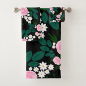 エレガントピンクと白のフローラ水絵を描色 バスタオルセット (インサイチュ)