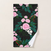 エレガントピンクと白のフローラ水絵を描色 バスタオルセット (ハンドタオル)