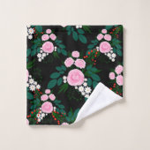 エレガントピンクと白のフローラ水絵を描色 バスタオルセット (ウォッシュタオル)