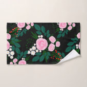 エレガントピンクと白のフローラ水絵を描色 バスタオルセット (ハンドタオル)