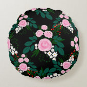 エレガントピンクと白のフローラ水絵を描色 ラウンドクッション (正面)