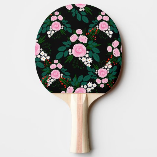 エレガントピンクと白のフローラ水絵を描色 卓球ラケット (裏面)