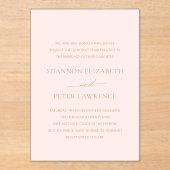 エレガントピンクと金ゴールドクラシック結婚の アクリル招待状 (正面)