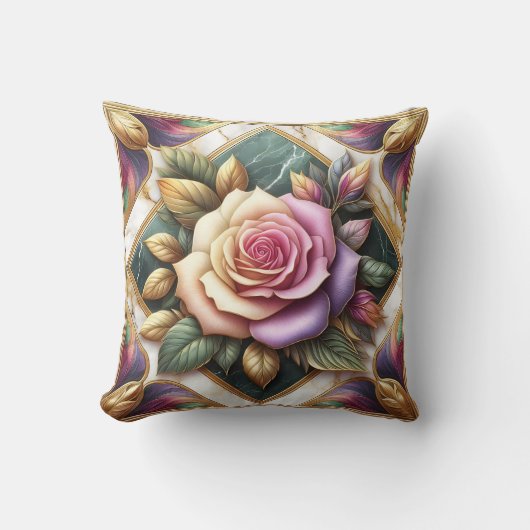 エレガントピンクのバラがカラフル離れの クッション (正面)