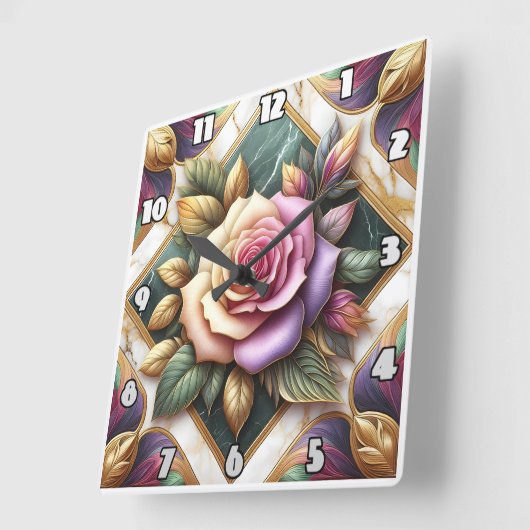 エレガントピンクのバラがカラフル離れの スクエア壁時計 (傾斜)