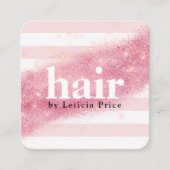 エレガントピンクのバラ金ゴールドストライプグリッター スクエア名刺 (正面)