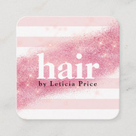 エレガントピンクのバラ金ゴールドストライプグリッター スクエア名刺