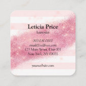 エレガントピンクのバラ金ゴールドストライプグリッター スクエア名刺 (裏面)