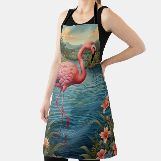 エレガントピンクのフラミンゴ熱帯パラダイスラグーン エプロン (インサイチュ)
