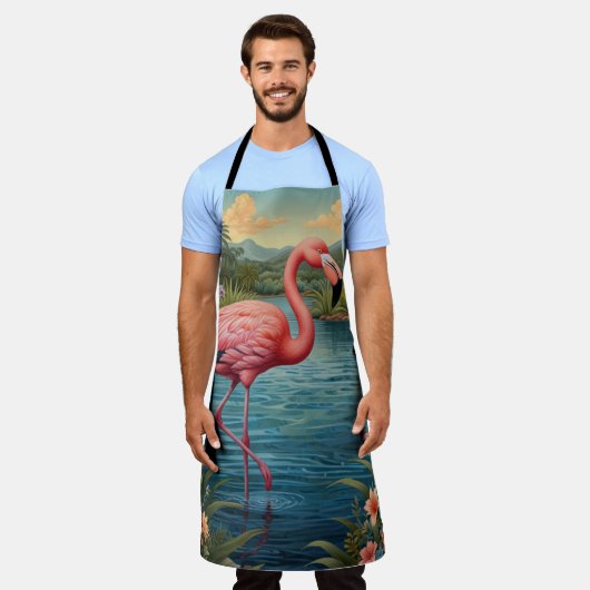 エレガントピンクのフラミンゴ熱帯パラダイスラグーン エプロン (着用した状態)