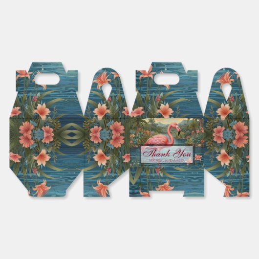 エレガントピンクのフラミンゴ熱帯パラダイス感謝していユー フェイバーボックス (見開き)