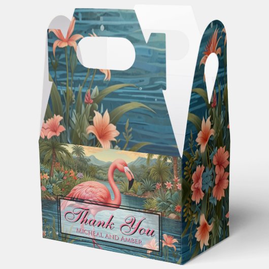 エレガントピンクのフラミンゴ熱帯パラダイス感謝していユー フェイバーボックス (見開き)