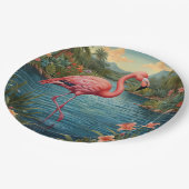 エレガントピンクのフラミンゴ熱帯パラダイス ペーパープレート (アングル)