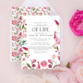 エレガントピンクのフローラモダンお祝い 招待状