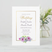 エレガントピンクのフローラ縁ど結婚金ゴールド 招待状 (スタンド正面)