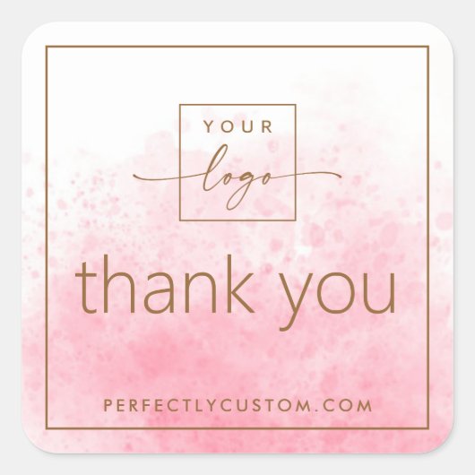 エレガントピンクのホワイトウォーター感謝していカラーロゴ スクエアシール (正面)
