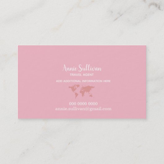 エレガントピンクの世界地図の旅行代理店 名刺 (裏面)