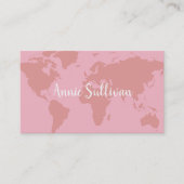 エレガントピンクの世界地図の旅行代理店 名刺 (正面)