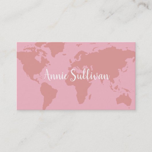 エレガントピンクの世界地図の旅行代理店 名刺 (正面)