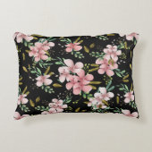 エレガントピンクの水色フローラ黒植物学 アクセントクッション (正面)