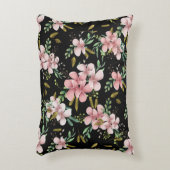 エレガントピンクの水色フローラ黒植物学 アクセントクッション (正面(垂直))