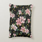 エレガントピンクの水色フローラ黒植物学 アクセントクッション (裏面(縦))
