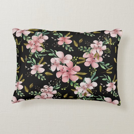 エレガントピンクの水色フローラ黒植物学 アクセントクッション (裏面)