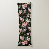 エレガントピンクの水色フローラ黒植物学 ボディピロー (正面縦)