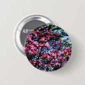 エレガントピンクの花花模様咲くハナミズキ 缶バッジ (正面&裏面)