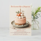 エレガントピンクウォーター色ケーキ誕生日招待状 招待状 (スタンド正面)